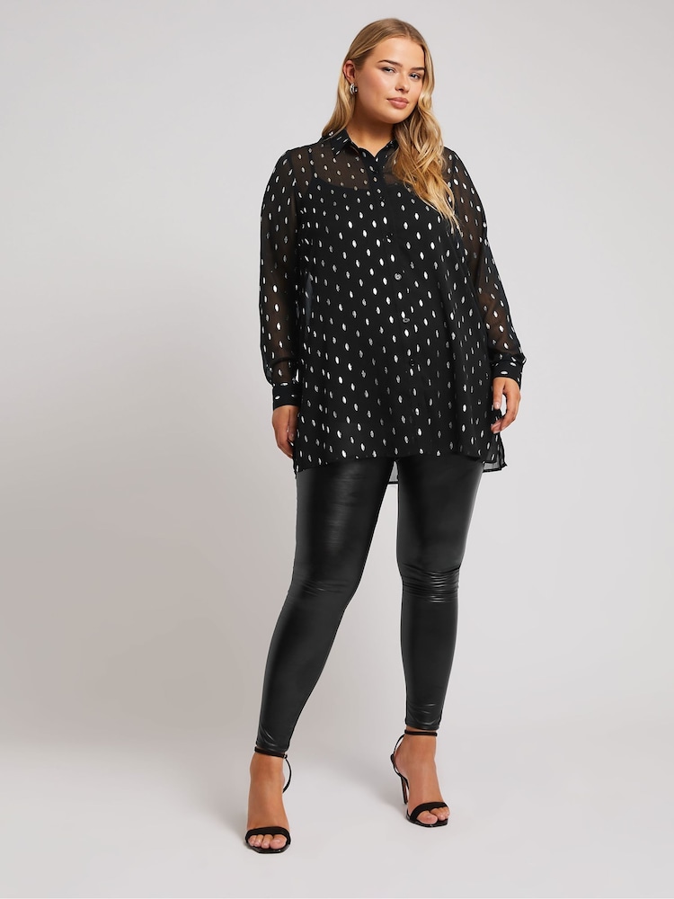 Yours Curve Black London Crinkle Foil Shirt - Image 2 of 5