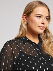 Yours Curve Black London Crinkle Foil Shirt - Image 3 of 5