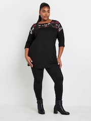 Yours Curve Black Embellished 3/4 Sleeve Top - Image 2 of 5