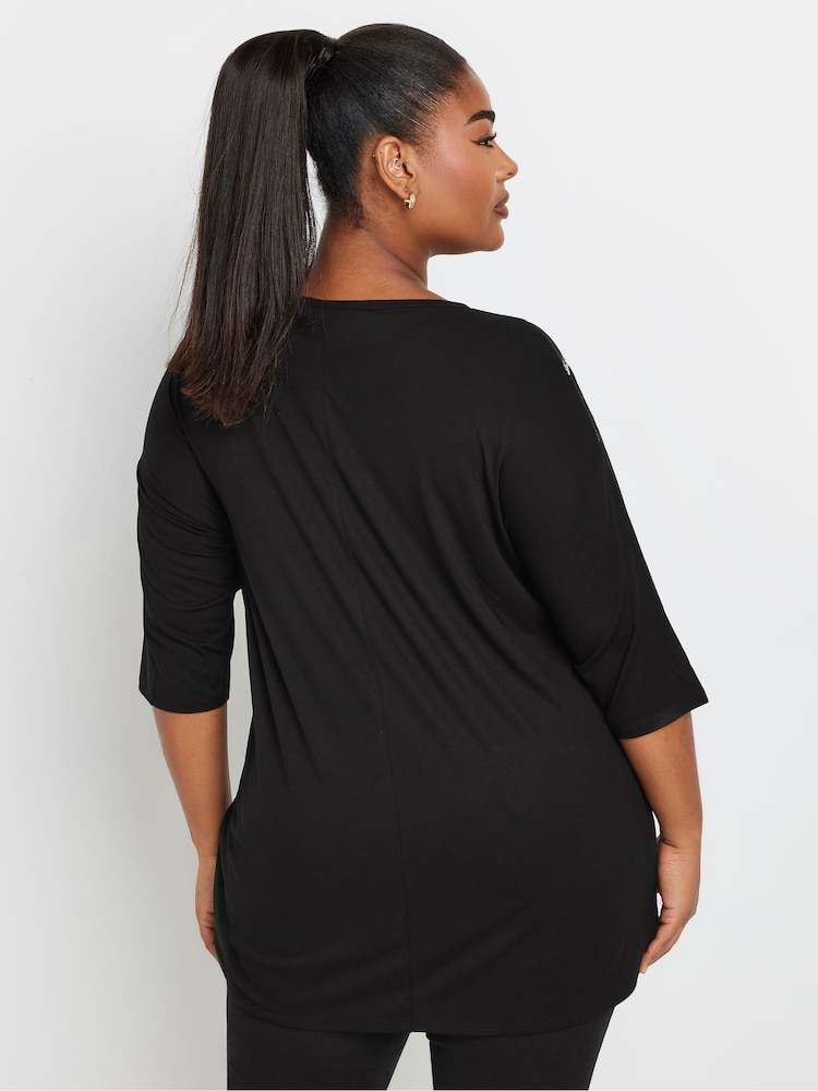 Yours Curve Black Embellished 3/4 Sleeve Top - Image 3 of 5