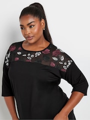 Yours Curve Black Embellished 3/4 Sleeve Top - Image 4 of 5