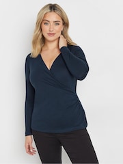 M&Co Blue Premium Long Sleeve Wrap Top - Image 1 of 5
