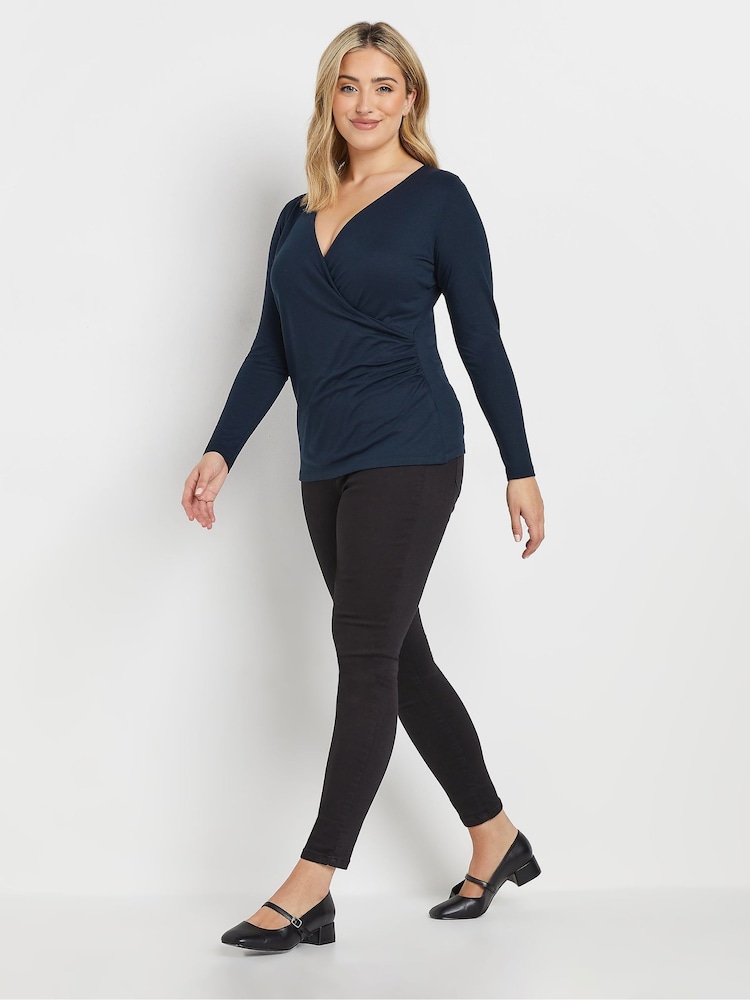 M&Co Blue Premium Long Sleeve Wrap Top - Image 2 of 5