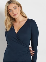 M&Co Blue Premium Long Sleeve Wrap Top - Image 4 of 5