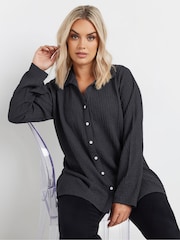 Yours Curve Grey Diamante Button Textured Shirt - Image 1 of 5