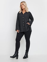 Yours Curve Grey Diamante Button Textured Shirt - Image 2 of 5