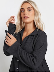 Yours Curve Grey Diamante Button Textured Shirt - Image 4 of 5