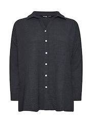 Yours Curve Grey Diamante Button Textured Shirt - Image 5 of 5