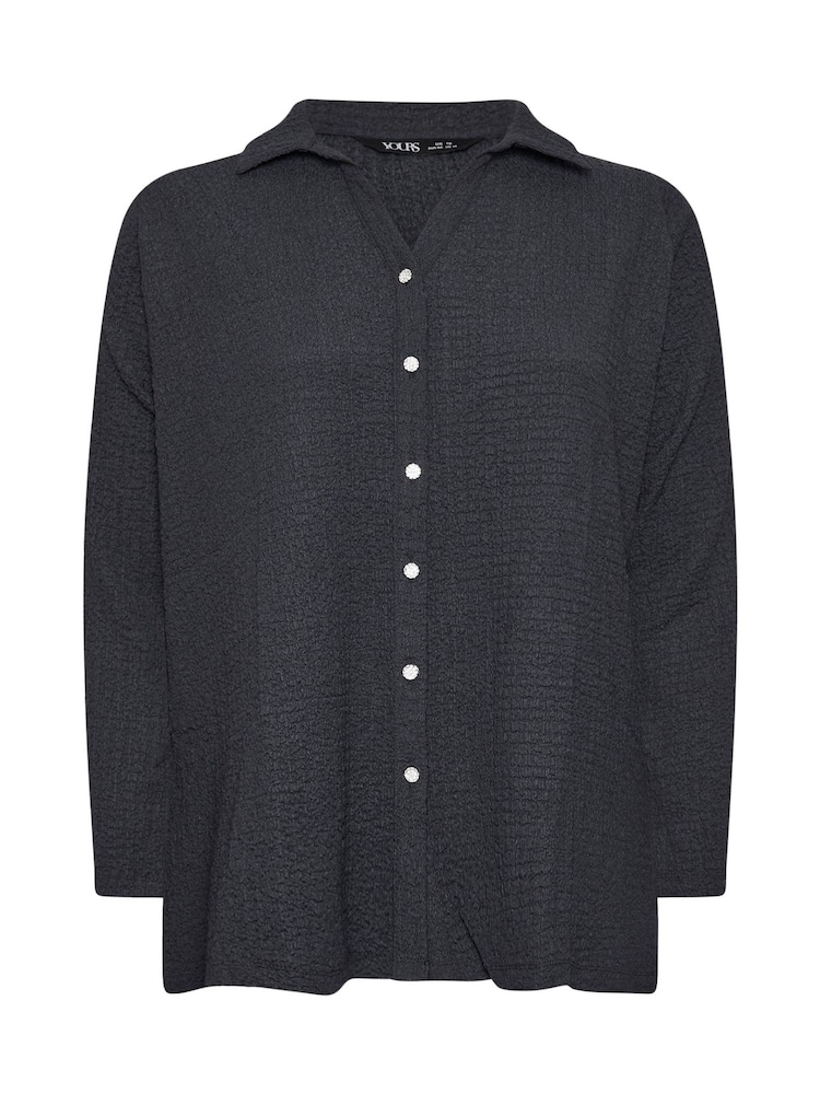 Yours Curve Grey Diamante Button Textured Shirt - Image 5 of 5