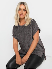 Yours Curve Black Rainbow Glitter Grown On Sleeve Top - Image 1 of 5