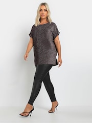 Yours Curve Black Rainbow Glitter Grown On Sleeve Top - Image 2 of 5