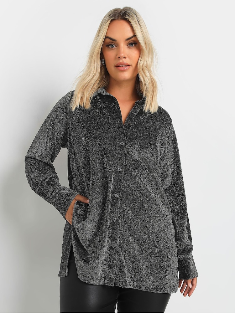 Yours Curve Silver Brillo Shirt - Image 1 of 5 Yours Curve Silver Brillo Shirt - Image 1 of 5