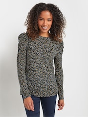 M&Co Blue Ditsy Puff Sleeve Top - Image 1 of 5