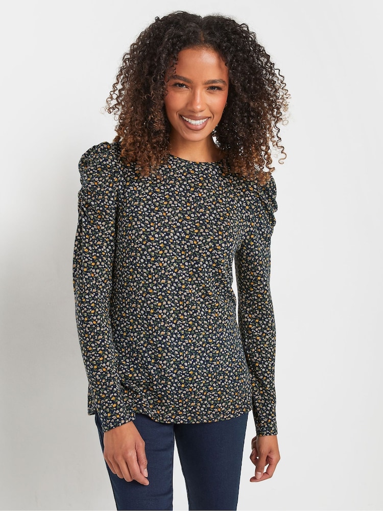 M&Co Blue Ditsy Puff Sleeve Top - Image 1 of 5
