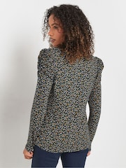 M&Co Blue Ditsy Puff Sleeve Top - Image 3 of 5