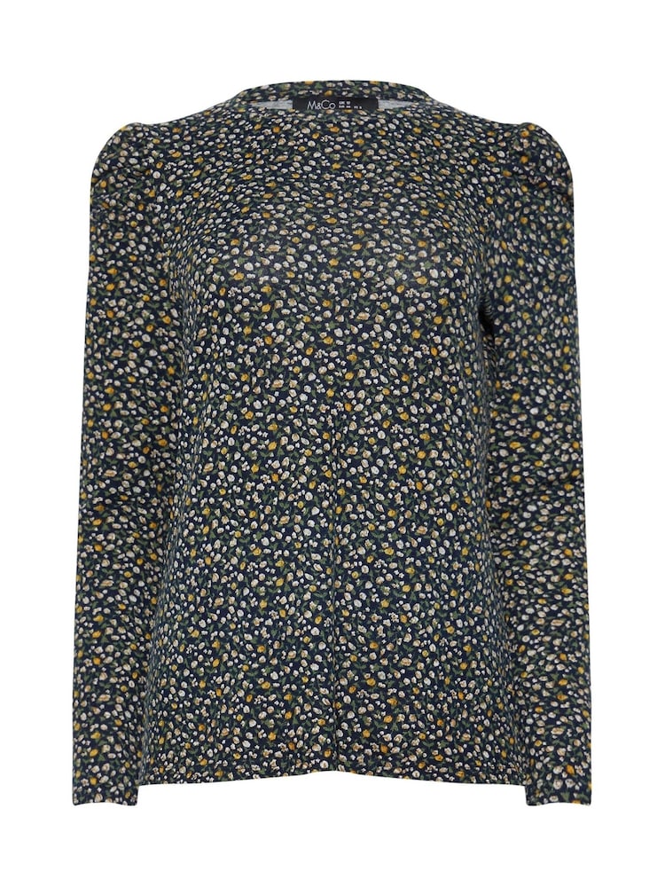 M&Co Blue Ditsy Puff Sleeve Top - Image 5 of 5