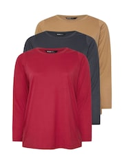 Yours Curve Natural Core Long Sleeve T-Shirts 3 Pack - Image 6 of 9