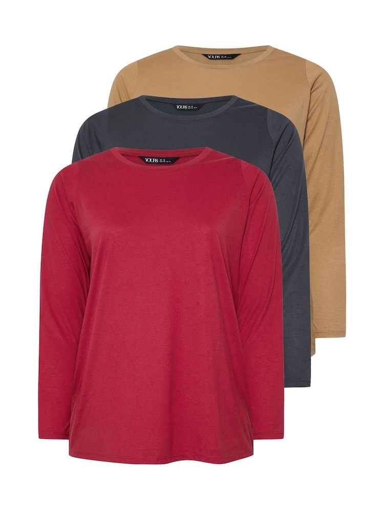 Yours Curve Natural Core Long Sleeve T-Shirts 3 Pack - Image 6 of 9