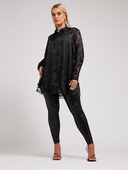 Yours Curve Black London Floral Print Burnout Shirt - Image 2 of 5
