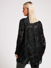 Yours Curve Black London Floral Print Burnout Shirt - Image 3 of 5