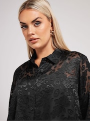 Yours Curve Black London Floral Print Burnout Shirt - Image 4 of 5