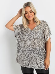 Yours Curve Natural Sequin Grown On Sleeve Top - Image 2 of 5