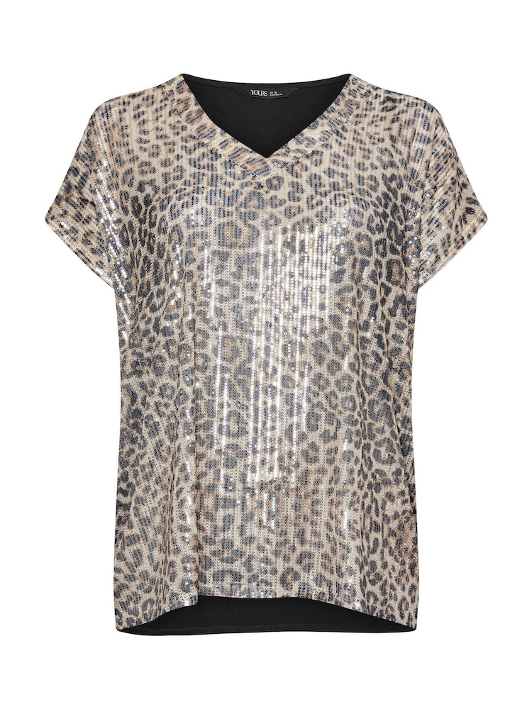 Yours Curve Natural Sequin Grown On Sleeve Top - Image 5 of 5