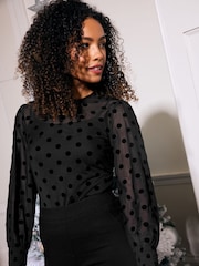 M&Co Black Spot Mesh Top - Image 3 of 6