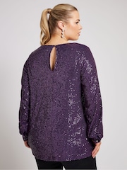 Lila - Yours Curve London Sequin V-Neck Long Sleeve Top - Bild 2 von 5