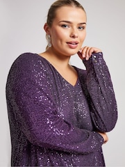 Lila - Yours Curve London Sequin V-Neck Long Sleeve Top - Bild 4 von 5