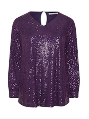 Lila - Yours Curve London Sequin V-Neck Long Sleeve Top - Bild 5 von 5