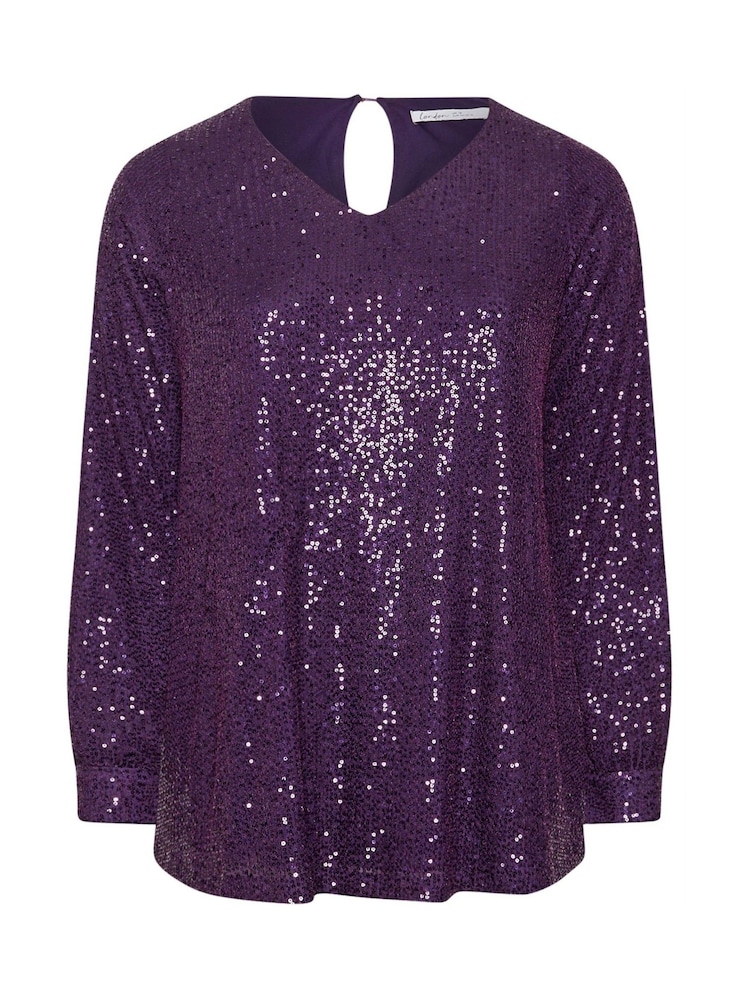 Lila - Yours Curve London Sequin V-Neck Long Sleeve Top - Bild 5 von 5