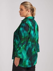 Yours Curve Green London Abstract Ruffle Sleeve Shirt - Image 3 of 5
