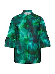 Yours Curve Green London Abstract Ruffle Sleeve Shirt - Image 5 of 5