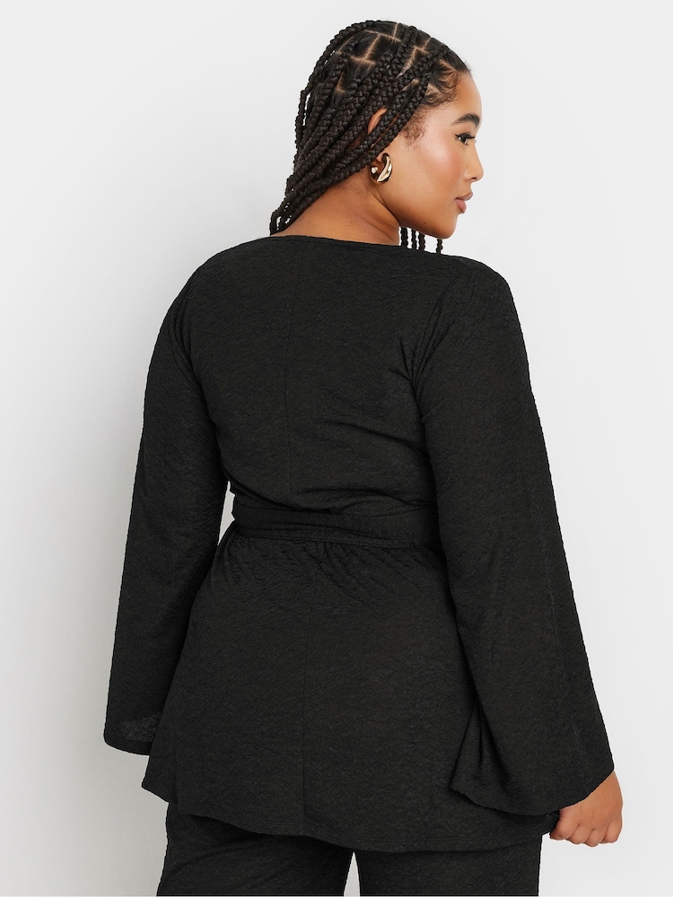 Yours Curve Black Wrap Flare Sleeve Top - Image 2 of 4