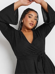 Yours Curve Black Wrap Flare Sleeve Top - Image 3 of 4