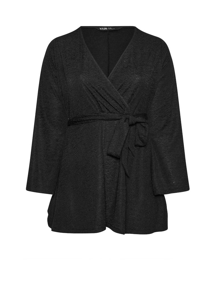 Yours Curve Black Wrap Flare Sleeve Top - Image 4 of 4