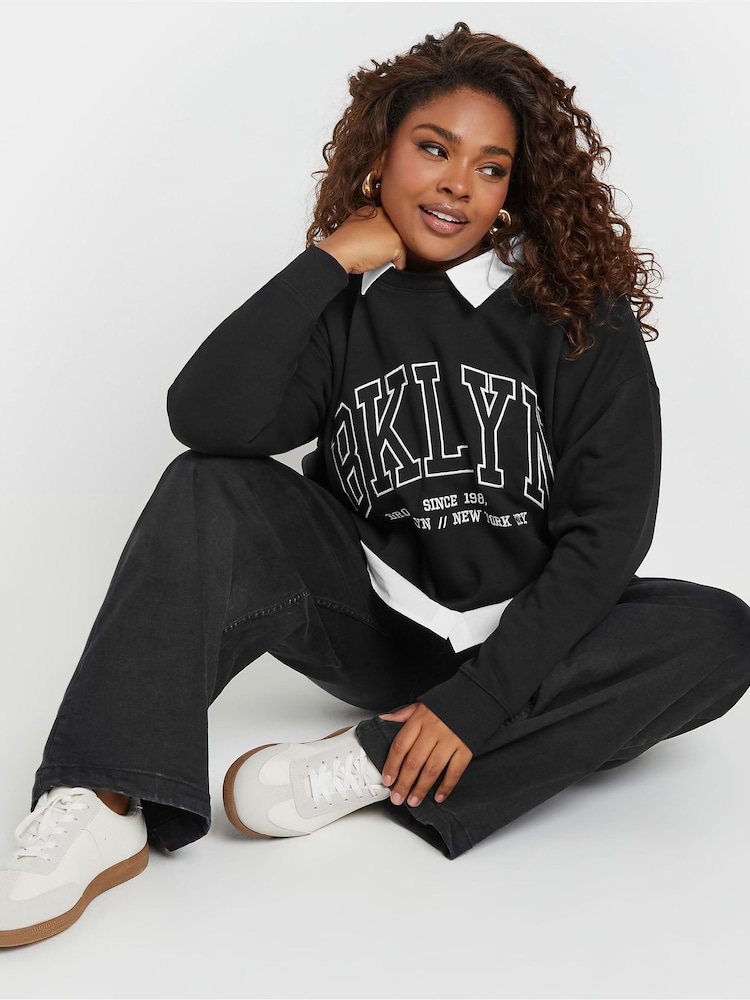 Yours Curve Black BKLYN 2-In-1 Sweatshirt - Image 2 of 5