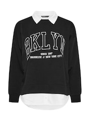 Yours Curve Black BKLYN 2-In-1 Sweatshirt - Image 5 of 5