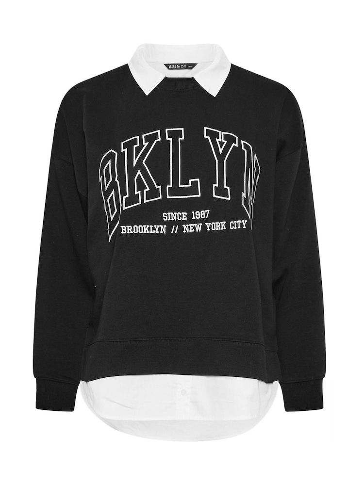 Yours Curve Black BKLYN 2-In-1 Sweatshirt - Image 5 of 5