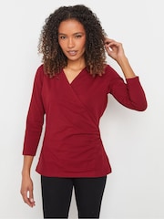 M&Co Red 3/4 Sleeve Wrap Top - Image 1 of 5