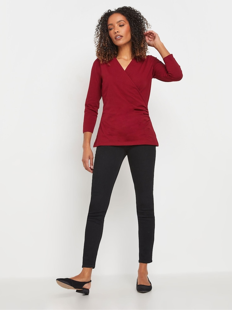 M&Co Red 3/4 Sleeve Wrap Top - Image 2 of 5 M&Co Red 3/4 Sleeve Wrap Top - Image 2 of 5