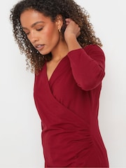 M&Co Red 3/4 Sleeve Wrap Top - Image 4 of 5