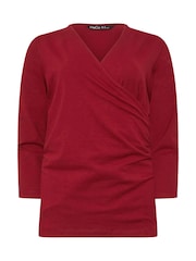 M&Co Red 3/4 Sleeve Wrap Top - Image 5 of 5