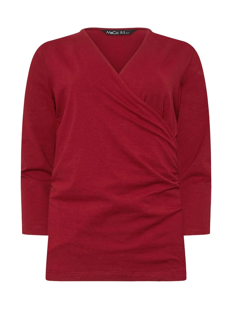 M&Co Red 3/4 Sleeve Wrap Top - Image 5 of 5