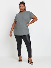 Yours Curve Grey Grown On Sleeve Plisse T-Shirt - Image 2 of 5