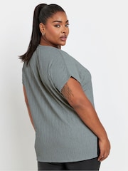 Yours Curve Grey Grown On Sleeve Plisse T-Shirt - Image 3 of 5