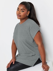 Yours Curve Grey Grown On Sleeve Plisse T-Shirt - Image 4 of 5