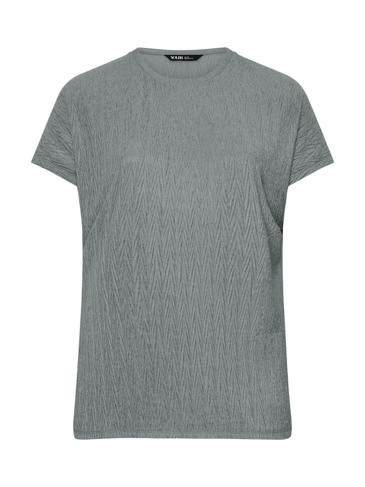 Yours Curve Grey Grown On Sleeve Plisse T-Shirt - Image 5 of 5