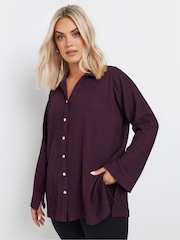 Yours Curve Purple Diamante Button Textured Shirt - Image 1 of 5